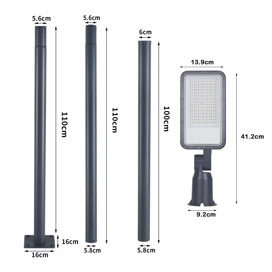Brilagi - URBANLIGHT LED-straatlantaarn voor buiten met paal en scharnier, 3 m, LED/50W/230V, antraciet, IP65