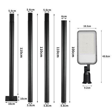Brilagi - LED straatlantaarn voor buiten met mast van 4 m en verstelbaar scharnier URBANLIGHT LED/100W/230V zwart IP65