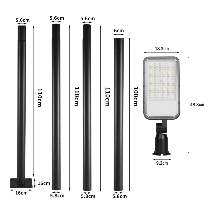 Brilagi - LED straatlantaarn voor buiten met mast van 4 m en verstelbaar scharnier URBANLIGHT LED/100W/230V zwart IP65