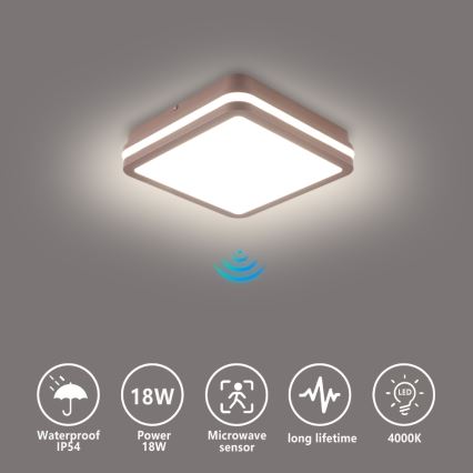 Brilagi - LED buitenplafondlamp met sensor BENE LED/18W/230V 21,5x21,5 cm bruin IP54