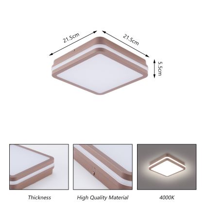 Brilagi - LED buitenplafondlamp met sensor BENE LED/18W/230V 21,5x21,5 cm bruin IP54