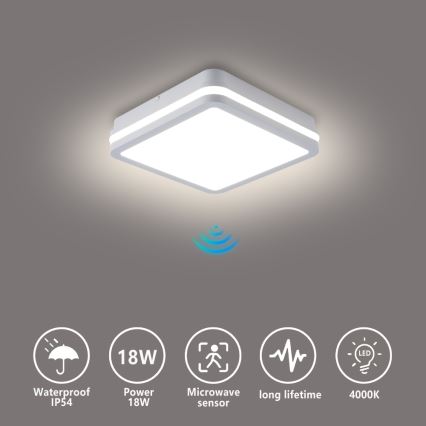Brilagi - LED buitenlamp met sensor BENE LED/18W/230V 22x22 cm wit IP54