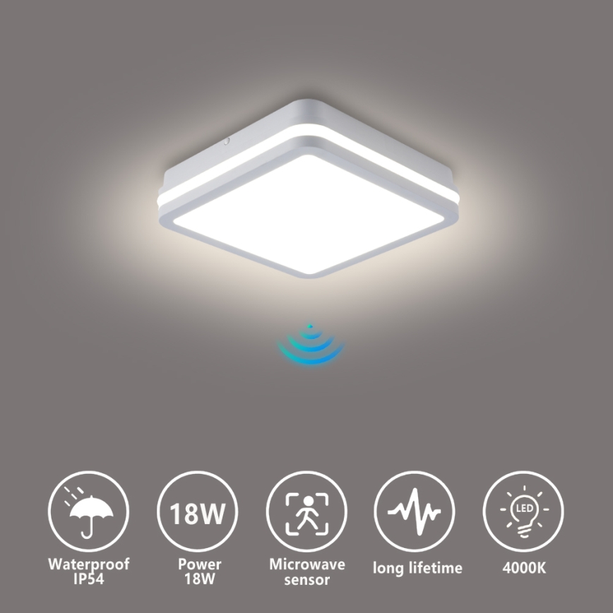 Brilagi - LED buitenlamp met sensor BENE LED/18W/230V 22x22 cm wit IP54