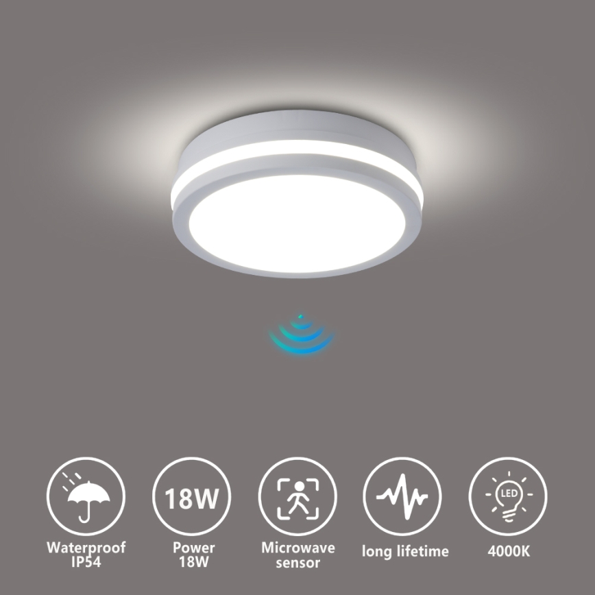 Brilagi - LED buitenplafondlamp met sensor BENE LED/18W/230V Ø 21,5 cm wit IP54