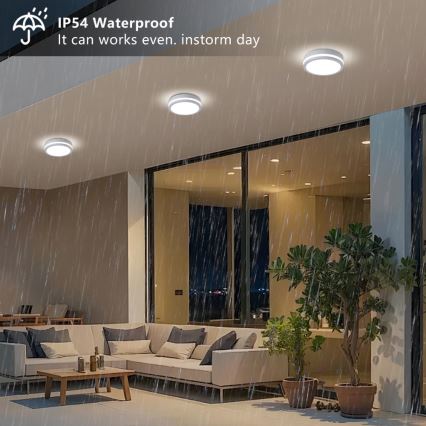 Brilagi - LED buitenplafondlamp met sensor BENE LED/18W/230V Ø 21,5 cm wit IP54