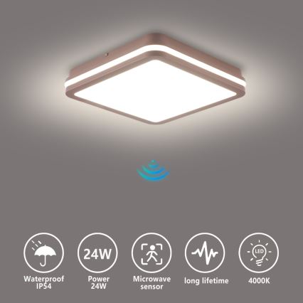 Brilagi - LED plafondlamp voor buiten met sensor BENE LED/24W/230V 26x26 cm bruin IP54
