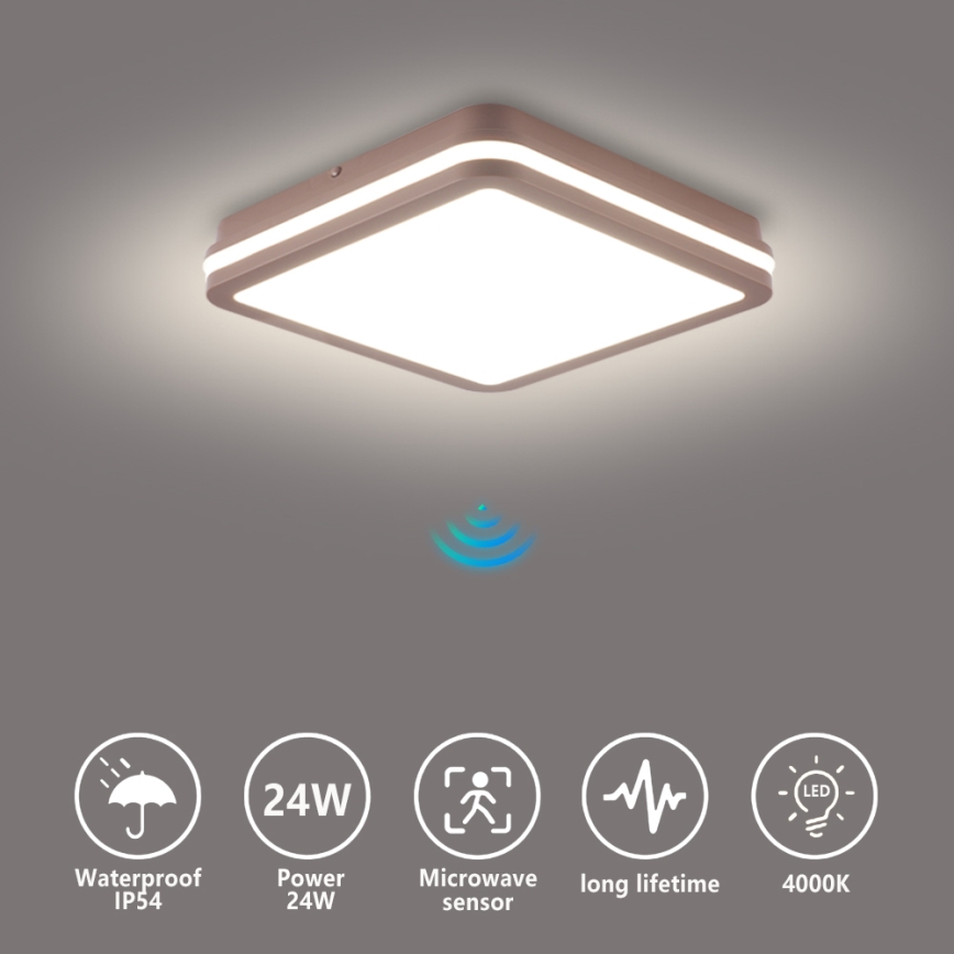Brilagi - LED plafondlamp voor buiten met sensor BENE LED/24W/230V 26x26 cm bruin IP54