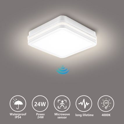 Brilagi - LED buitenlamp met sensor BENE LED/24W/230V 26x26 cm wit IP54