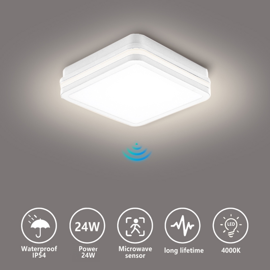 Brilagi - LED buitenlamp met sensor BENE LED/24W/230V 26x26 cm wit IP54