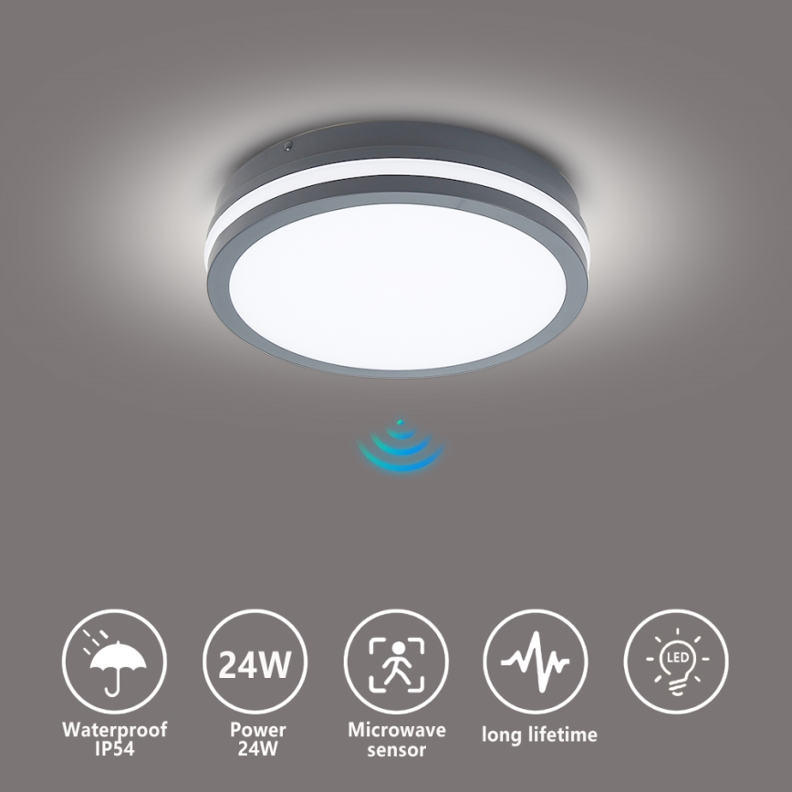 Brilagi - LED-buitenlamp met sensor BENE LED/24W/230V Ø 26 cm antraciet IP54