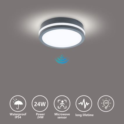 Brilagi - LED Buitenverlichting met sensor BENE LED/18W/230V diameter 22 cm antraciet IP54