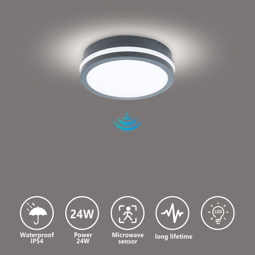 Brilagi - LED Buitenverlichting met sensor BENE LED/18W/230V diameter 22 cm antraciet IP54