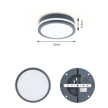 Brilagi - LED Buitenverlichting met sensor BENE LED/18W/230V diameter 22 cm antraciet IP54