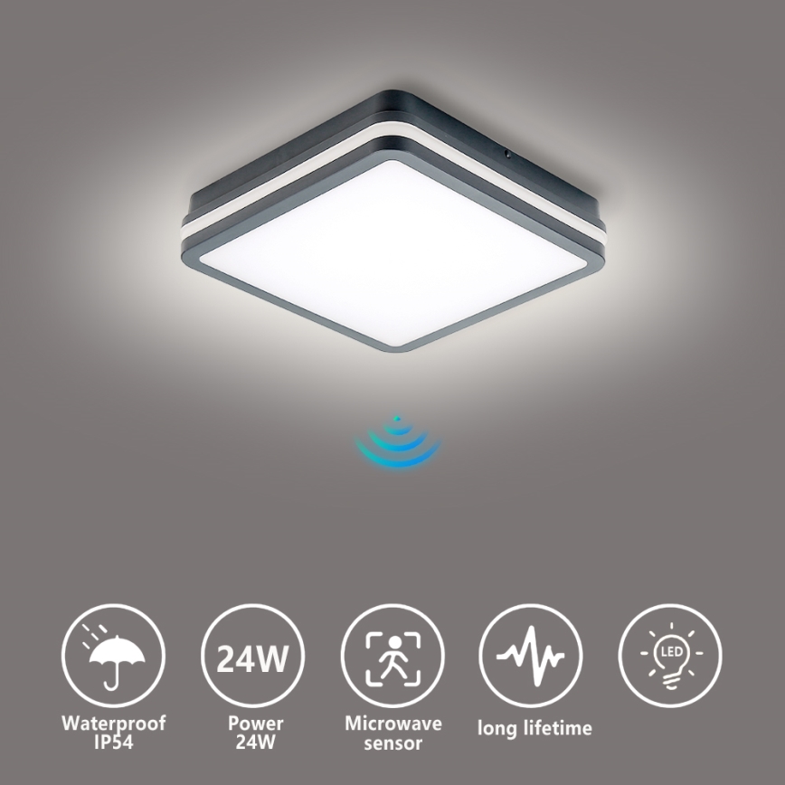 Brilagi - LED Buitenverlichting met sensor BENE LED/24W/230V 26x26 cm antraciet IP54