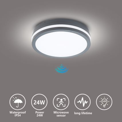 Brilagi - LED Buitenverlichting met sensor BENE LED/24W/230V diameter 26 cm antraciet IP54
