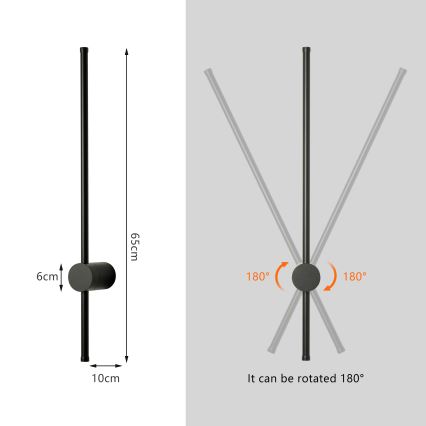 Brilagi - LED buitenwandlamp AURA LED/12W/230V 3000K IP54 65 cm zwart CRI 90