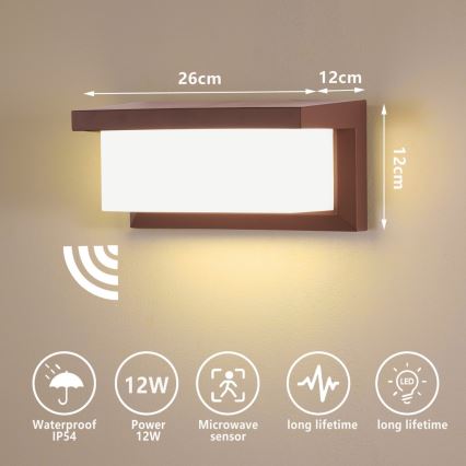 Brilagi - LED buitenwandlamp met sensor BRICKY LED/12W/230V bruin IP54