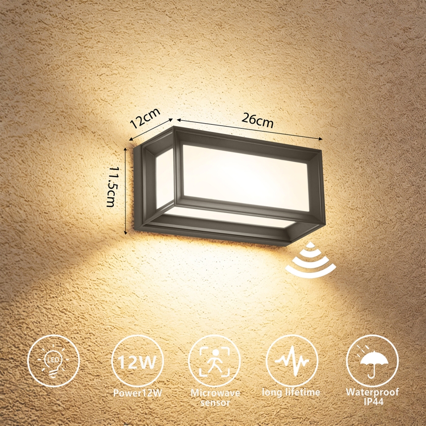 Brilagi - LED buitenwandlamp met sensor PARKER LED/12W/230V antraciet IP44