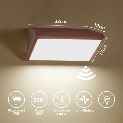 Brilagi - LED buitenmuurlamp met sensor TRIANGLE LED/20W/230V bruin IP65
