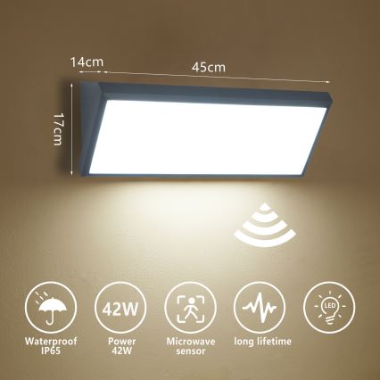 Brilagi - LED buitenwandlamp met sensor TRIANGLE LED/42W/230V 45 cm antraciet IP65