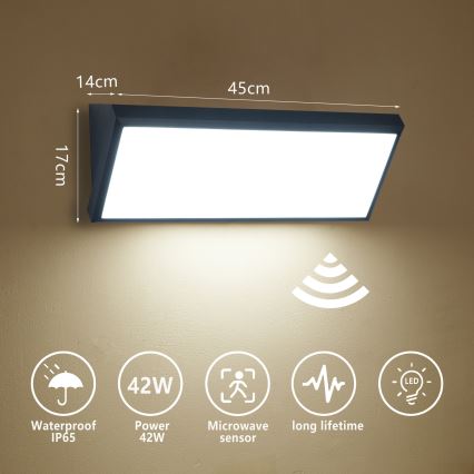 Brilagi - LED buitenmuurlamp met sensor TRIANGLE LED/42W/230V zwart IP65