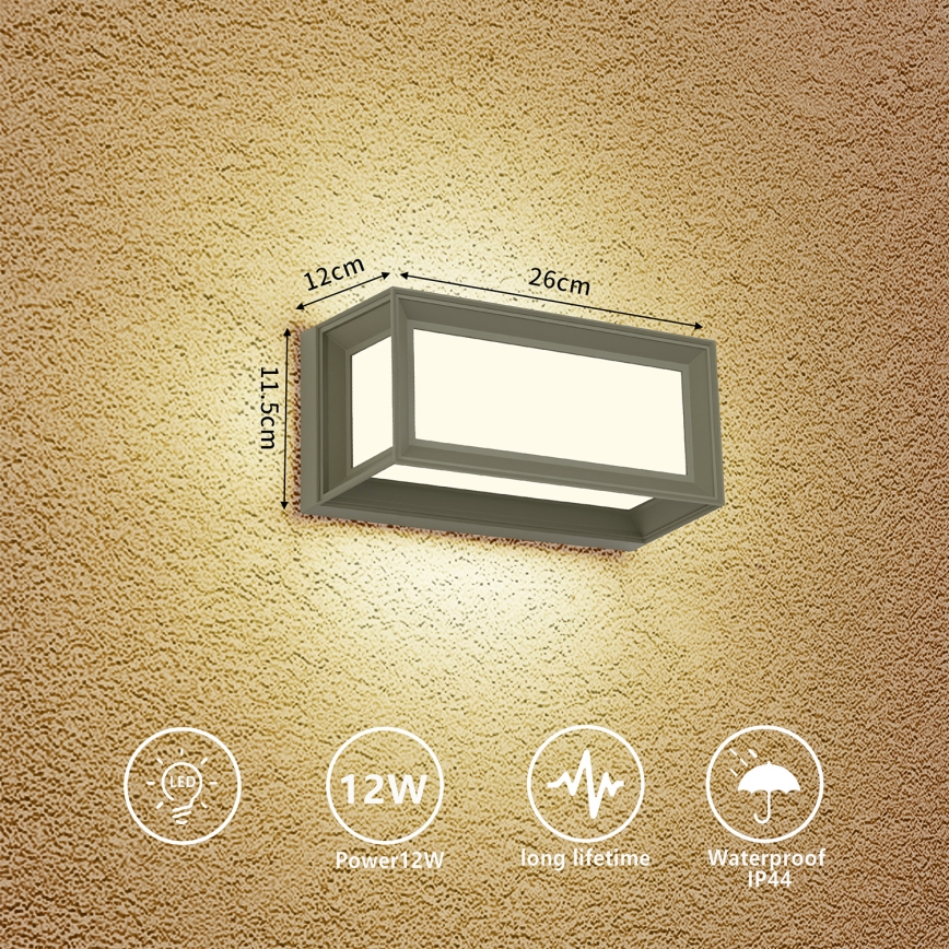 Brilagi - LED buitenwandlamp PARKER LED/12W/230V 3000/4500/6000K grijs IP44