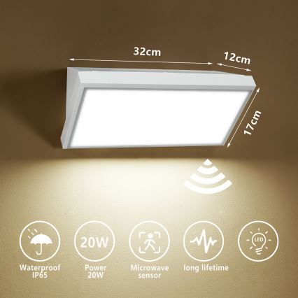 Brilagi - LED buitenwandlamp met sensor TRIANGLE LED/20W/230V wit IP65