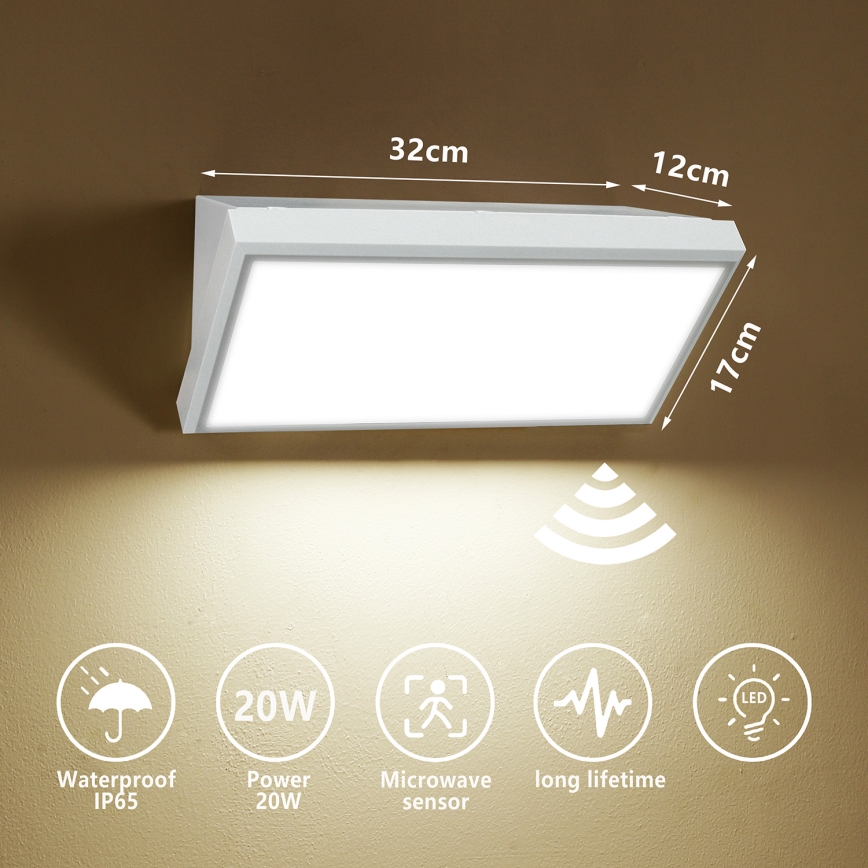 Brilagi - LED buitenwandlamp met sensor TRIANGLE LED/20W/230V wit IP65