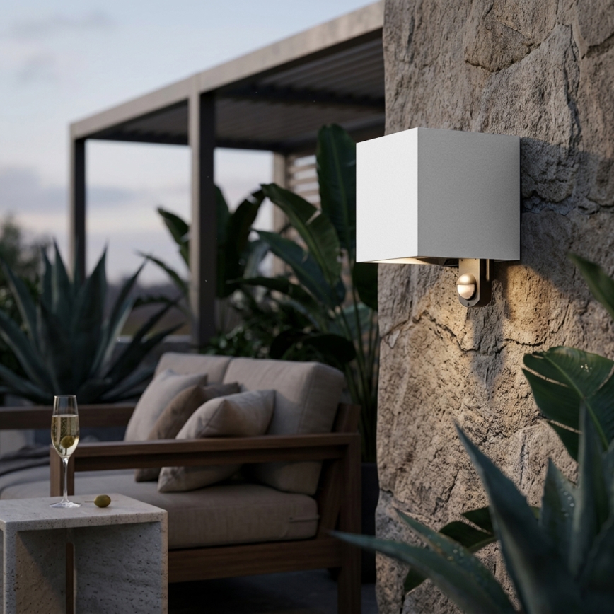 Brilagi - LED CUBE buitenwandlamp met sensor, 6W, 230V, grijs, IP65