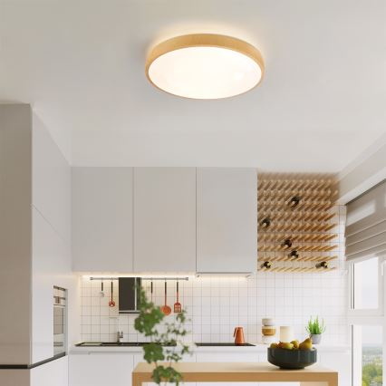 Brilagi - Dimbare LED-plafondlamp GLASS POOL DOUBLE LED/48W/230V 3000-6000K 40 cm houtdecor + afstandsbediening