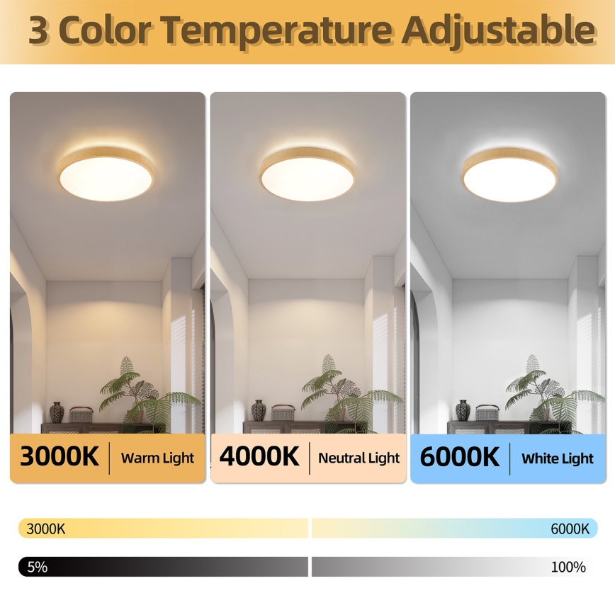 Brilagi - Dimbare LED-plafondlamp GLASS POOL DOUBLE LED/48W/230V 3000-6000K 40 cm houtdecor + afstandsbediening