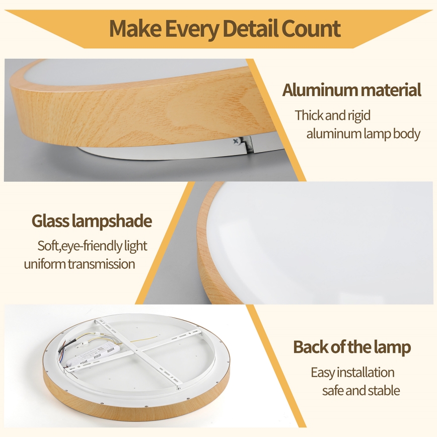 Brilagi - Dimbare LED-plafondlamp GLASS POOL DOUBLE LED/48W/230V 3000-6000K 40 cm houtdecor + afstandsbediening