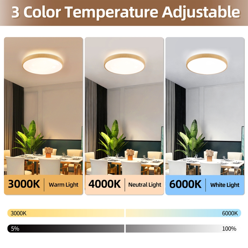 Brilagi - Dimbare LED-plafondlamp GLASS POOL DOUBLE LED/60W/230V 3000-6000K 50 cm houtdecor + afstandsbediening