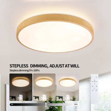 Brilagi - Dimbare LED-plafondlamp GLASS POOL DOUBLE LED/60W/230V 3000-6000K 50 cm houtdecor + afstandsbediening