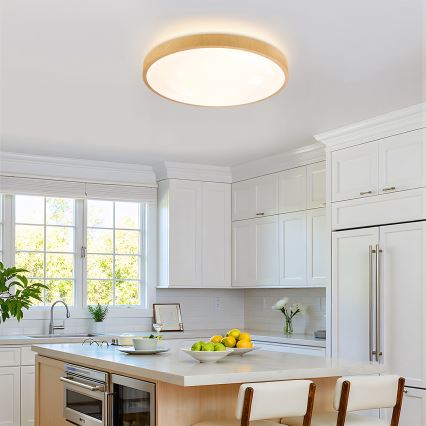 Brilagi - Dimbare LED-plafondlamp GLASS POOL DOUBLE LED/60W/230V 3000-6000K 50 cm houtdecor + afstandsbediening