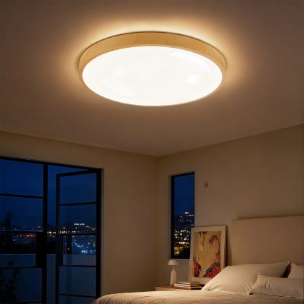 Brilagi - Dimbare LED-plafondlamp GLASS POOL DOUBLE LED/60W/230V 3000-6000K 50 cm houtdecor + afstandsbediening
