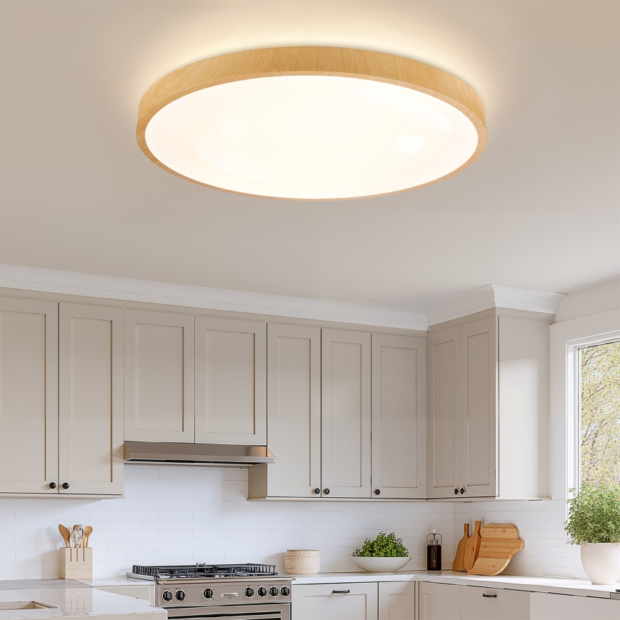 Brilagi - Dimbare LED plafondlamp GLASS POOL DOUBLE LED/80W/230V 3000-6000K 60 cm houtdecor + afstandsbediening