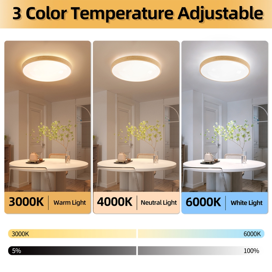 Brilagi - Dimbare LED plafondlamp GLASS POOL DOUBLE LED/80W/230V 3000-6000K 60 cm houtdecor + afstandsbediening