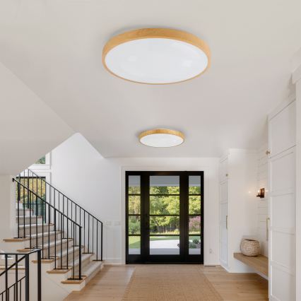 Brilagi - Dimbare LED plafondlamp GLASS POOL DOUBLE LED/80W/230V 3000-6000K 60 cm houtdecor + afstandsbediening