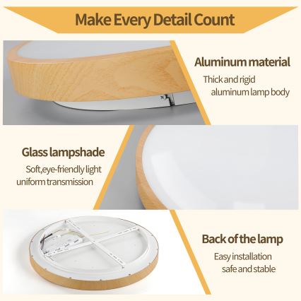 Brilagi - Dimbare LED plafondlamp GLASS POOL DOUBLE LED/80W/230V 3000-6000K 60 cm houtdecor + afstandsbediening