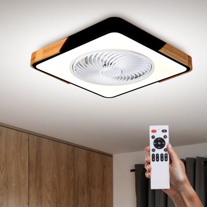 Brilagi - LED dimbare plafondlamp met ventilator LED/30W/230V 3000-6500K zwart/eik + afstandsbediening