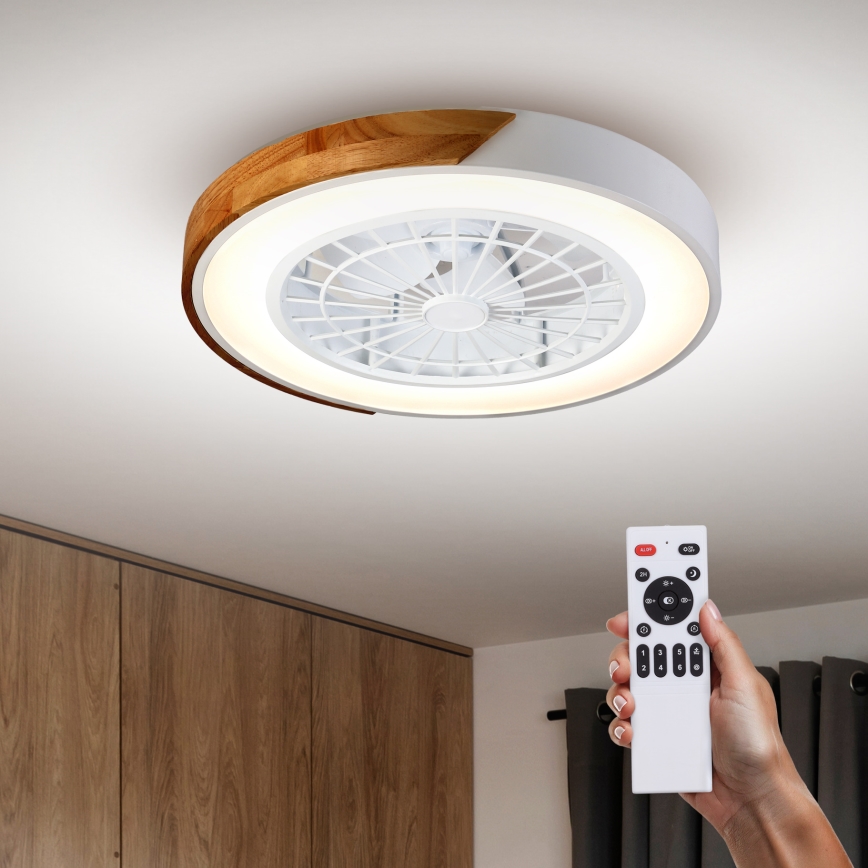 Brilagi - Dimbare LED-plafondlamp met ventilator LED/30W/230V 3000-6500K Ø 50 cm wit/eiken + afstandsbediening