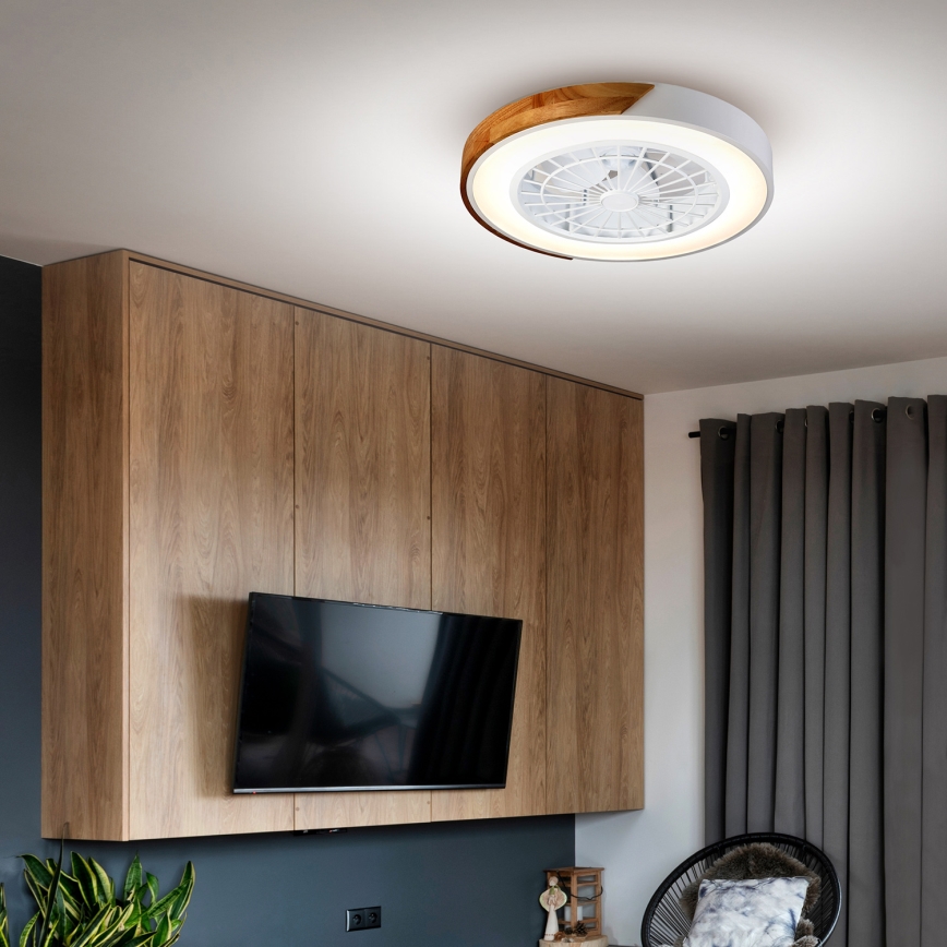 Brilagi - Dimbare LED-plafondlamp met ventilator LED/30W/230V 3000-6500K Ø 50 cm wit/eiken + afstandsbediening