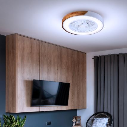 Brilagi - Dimbare LED-plafondlamp met ventilator LED/30W/230V 3000-6500K Ø 50 cm wit/eiken + afstandsbediening