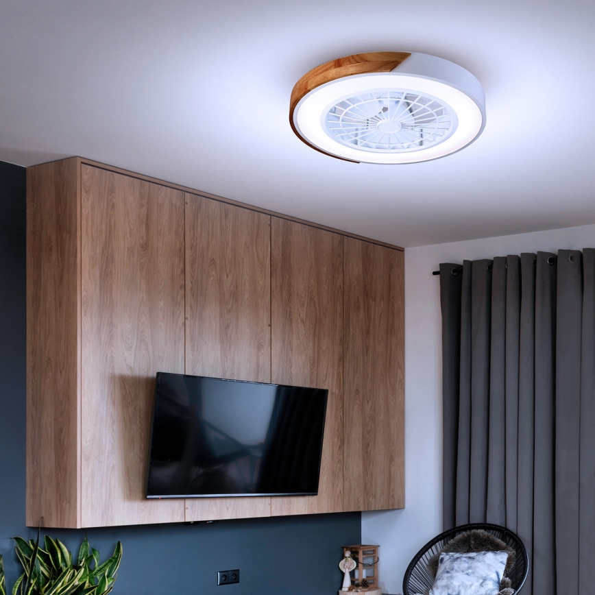 Brilagi - Dimbare LED-plafondlamp met ventilator LED/30W/230V 3000-6500K Ø 50 cm wit/eiken + afstandsbediening