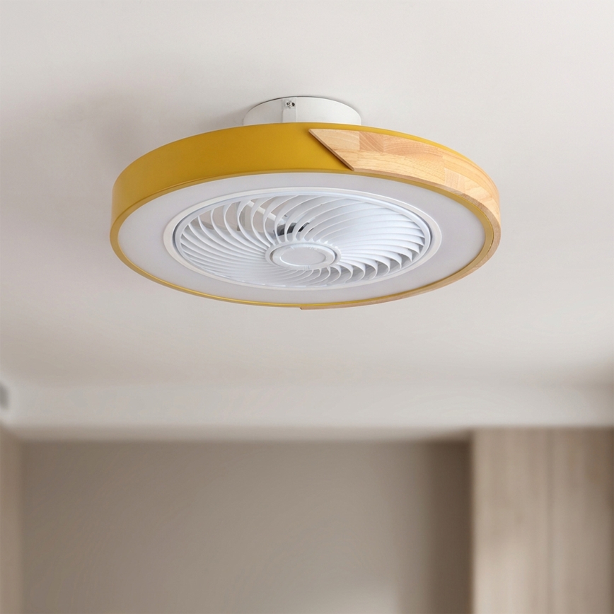 Brilagi - Dimbare LED-plafondlamp met geïntegreerde ventilator, 38 W, 230 V, 3000–6500 K, Ø 50 cm, goud/eiken + afstandsbediening