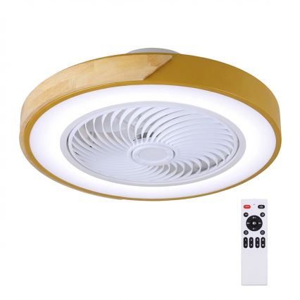 Brilagi - Dimbare LED-plafondlamp met geïntegreerde ventilator, 38 W, 230 V, 3000–6500 K, Ø 50 cm, goud/eiken + afstandsbediening