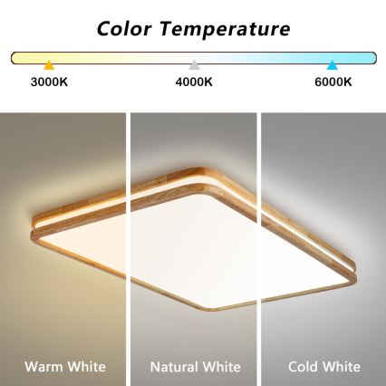 Brilagi - Dimbare LED-plafondlamp MOLINA SQUARE LED/128W/230V 3000-6000K eiken 90x60 cm + afstandsbediening