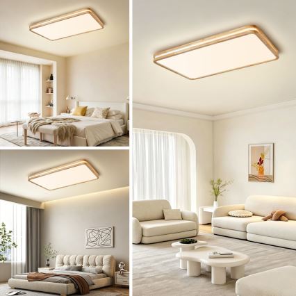 Brilagi - Dimbare LED-plafondlamp MOLINA SQUARE LED/128W/230V 3000-6000K eiken 90x60 cm + afstandsbediening