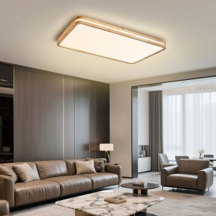 Brilagi - Dimbare LED-plafondlamp MOLINA SQUARE LED/128W/230V 3000-6000K eiken 90x60 cm + afstandsbediening